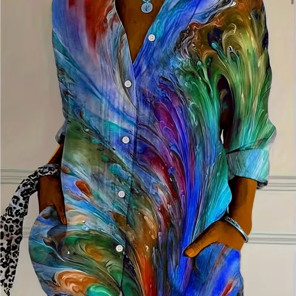 Vintage Multicolor Swirl Button-Down Shirt